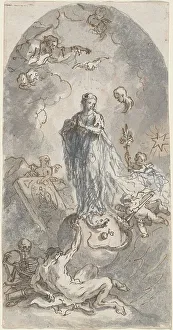 Black Chalk Drawings Prints: The Virgin of the Immaculate Conception (recto), 1764. Creator: Martin Johann Schmidt