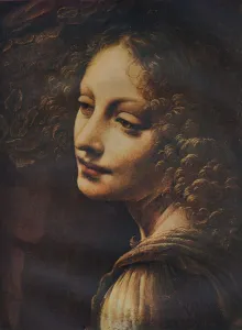 Prints of The Virgin of the Rocks (detail), c1491. This painting is part of the group of panels from the S. Francesco Altarpiece, Milan. Held at The National Gallery, London. From The Studio Volume 117 London Prints: Leonardo da Vinci's The Virgin of the Rocks Print, c1491