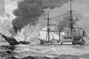 War Chile - Bolivia, naval battle of Iquique, between the Chilean corvette Esmeralda War Chile - Bolivia, naval battle of Iquique, between the Chilean corvette Esmeralda