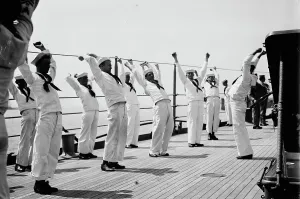 War Game Drill on USS Seattle Print, circa 1910-1915