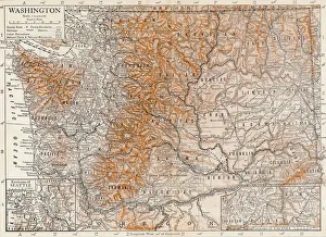 Detailed Map Print of Washington State, USA