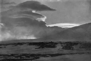 South Pole Expedition Failure Prints: Whaleback Clouds Over Mount Erebus, c1910-1913, (1913). Artist: Herbert Ponting