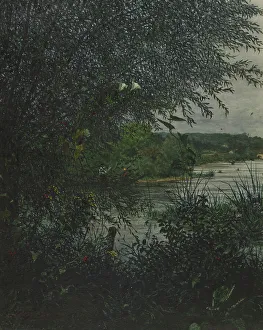Riverbank Scenery Prints: Willow Tree and Convolvulus in front of a River, 1865. Creator: Leon Bonvin