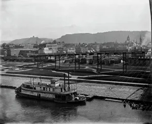 Black And White Bridge Images Prints: Winona from the bridge, c1898. Creator: Unknown