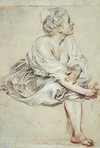 Woman sitting and turned towards the right, c1716. Artist: Jean-Antoine Watteau Woman sitting and turned towards the right, c1716. Artist: Jean-Antoine Watteau