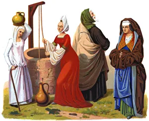 Women and a man from the 15th and 16th centuries (1849).Artist: Thurwanger Freres Women and a man from the 15th and 16th centuries (1849).Artist: Thurwanger Freres