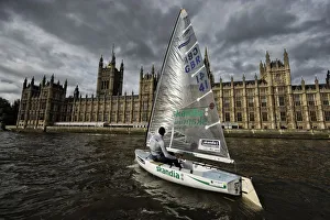 Finn class dinghy on the Thames by the Houses of Parliament Finn class dinghy on the Thames by the Houses of Parliament