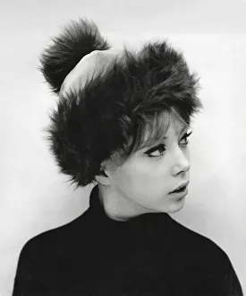 Sixties model Pattie Boyd wearing a pom-pom hat Sixties model Pattie Boyd wearing a pom-pom hat