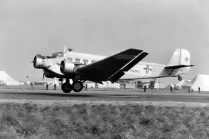 A wartime Junkers JU 52, arriving at Biggin Hill, 1978 A wartime Junkers JU 52, arriving at Biggin Hill, 1978