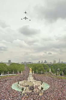 Airborne Battlefield And Ground Surveillance Aircraft Collection: Aircraft mark The Queens 90th Birthday with a fly-past over Buckingham palace
