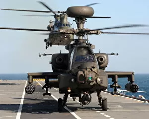 Army Collection: Army Air Corps Apache And RAF Chinook Helicopters Practice Deck Landingd Onboard