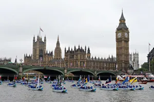 Flotilla of Boats Passing Westminster During Diamond Jubilee River Thames Pageant Flotilla of Boats Passing Westminster During Diamond Jubilee River Thames Pageant