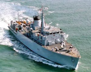 HMS Quorn is pictured as she departs from Portsmouth HMS Quorn is pictured as she departs from Portsmouth