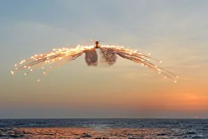 Merlin Helicopter Releasing Decoy Flares Merlin Helicopter Releasing Decoy Flares