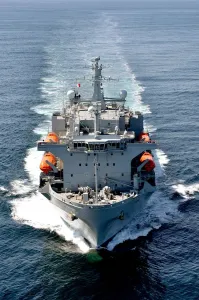 Prints of RFA Argus trainess Afghan vertran squadron 857 NAS from RNAS Culdrose, Helston, Cornwall joined RFA Argus for 2 weeks of flight deck and sea training off the south west coast Images Dated 2014 July: Print of Royal Navy personnel on RFA Argus