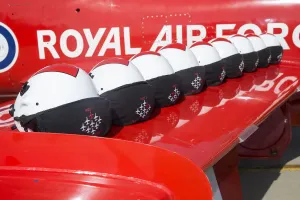Images Dated 2017: Red Arrows Exercise SPRINGHAWK Print - RAF Aerobatic Team Helmets