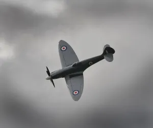 Battle Of Britain Prints: Print of a Spitfire from the BBMF over RAF Shawbury