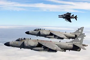 Four Sea Harrier FA2s of 801 Naval Air Squadron, based at RNAS Yeovilton, are shown Four Sea Harrier FA2s of 801 Naval Air Squadron, based at RNAS Yeovilton, are shown