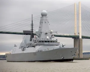 Type 45 Destroyer HMS Dauntless Sails Under the Dartford Bridge Type 45 Destroyer HMS Dauntless Sails Under the Dartford Bridge