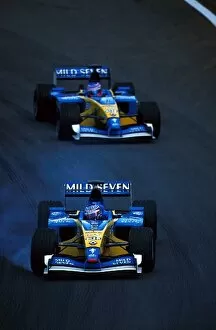 Images Dated 16th April 2002: Formula One World Championship: Jarno Trulli Renault R202 leads team mate Jenson Button Renault R202