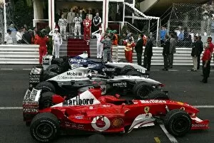 Images Dated 1st June 2003: Formula One World Championship: Podium finishers Kimi Raikkonen McLaren 2nd