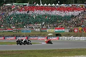 Images Dated 17th August 2008: Hungarian Fans greet their hero Gabor Talmacsi during the 125cc race