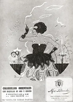 1920's Spanish advertisement for Cigarrillos Orientales or Oriental Cigarettes. From La Esfera, published 1921 1920's Spanish advertisement for Cigarrillos Orientales or Oriental Cigarettes. From La Esfera, published 1921