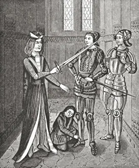 The Arming Of A Knight After The Ceremonial Instituted By King Arthur. Facsimile Of A Miniature From A 15Th Century The Arming Of A Knight After The Ceremonial Instituted By King Arthur. Facsimile Of A Miniature From A 15Th Century