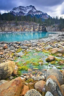 Athabasca River And Mount Kerkeslin At Athabasca Falls, Jasper National Park, Alberta Athabasca River And Mount Kerkeslin At Athabasca Falls, Jasper National Park, Alberta