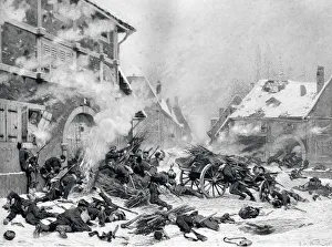 Attack With Fire Of A Barricaded House From 19Th Century Print Of Painting By French Attack With Fire Of A Barricaded House From 19Th Century Print Of Painting By French