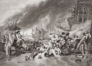 The Battle Of La Hogue. Destruction Of The French Fleet, May 22 1692. Engraved By W. Ridgway After Benjamin West The Battle Of La Hogue. Destruction Of The French Fleet, May 22 1692. Engraved By W. Ridgway After Benjamin West