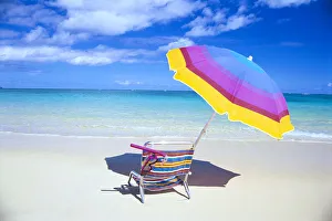 Beach Chair And Umbrella With Snorkel Gear, Turquoise Ocean And Blue Skies C1759 Beach Chair And Umbrella With Snorkel Gear, Turquoise Ocean And Blue Skies C1759