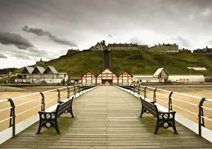 Benches Along A Pier; Saltburn, Cleveland, England Benches Along A Pier; Saltburn, Cleveland, England