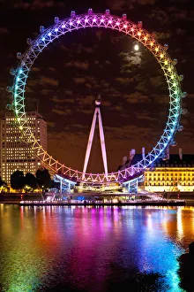 Big Wheel Aka London Eye Lit Up With The Rainbow Colours During Pride Night, London, Uk Big Wheel Aka London Eye Lit Up With The Rainbow Colours During Pride Night, London, Uk