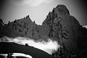 Black And White Scenic View Of Mountain Peaks Above Haines In Winter, Southeast Alaska Black And White Scenic View Of Mountain Peaks Above Haines In Winter, Southeast Alaska
