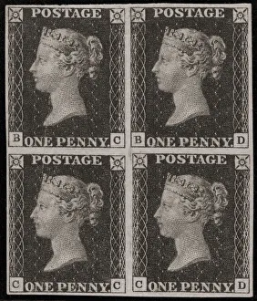 A block of four Penny Black postage stamps. The Penny Black was the world's first adhesive postage stamp A block of four Penny Black postage stamps. The Penny Black was the world's first adhesive postage stamp