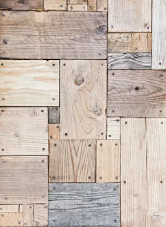 Blocks Of Eco-Friendly Natural Reclaimed Wood Screwed Together To Form A Flat Pattern Wall Surface; Honolulu, Oahu Blocks Of Eco-Friendly Natural Reclaimed Wood Screwed Together To Form A Flat Pattern Wall Surface; Honolulu, Oahu