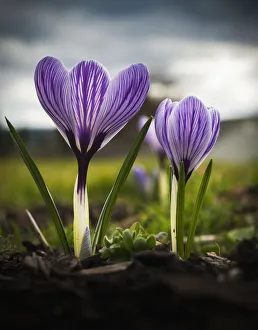 Blooming Crocuses Are A Sign Of Springtime; Astoria, Oregon, United States Of America Blooming Crocuses Are A Sign Of Springtime; Astoria, Oregon, United States Of America