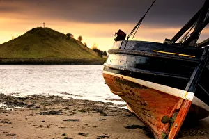 Boat On Beach At Low Tide; Alnmouth, Northumberland, England Boat On Beach At Low Tide; Alnmouth, Northumberland, England