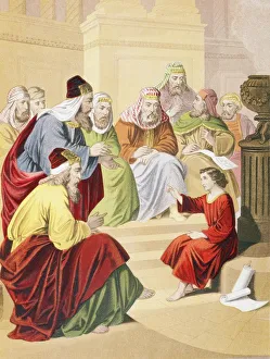 The Boy Jesus Debating With Priests And Teachers In The Temple. From The Holy Bible Published By William Collins, Sons The Boy Jesus Debating With Priests And Teachers In The Temple. From The Holy Bible Published By William Collins, Sons