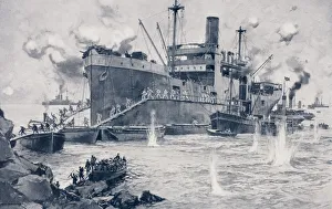 British Troops Landing From The 2000 Ton Collier River Clyde At Seddul Bahr Gallipoli British Troops Landing From The 2000 Ton Collier River Clyde At Seddul Bahr Gallipoli