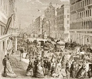 Broadway New York Looking North In 1870S. From American Pictures Drawn With Pen And Pencil By Rev Samuel Manning Circa Broadway New York Looking North In 1870S. From American Pictures Drawn With Pen And Pencil By Rev Samuel Manning Circa