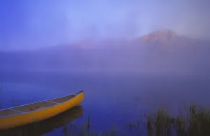 Canoe On Patricia Lake, Jasper National Park, Alberta, Canada Canoe On Patricia Lake, Jasper National Park, Alberta, Canada