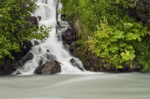 A Cascading Waterfall Flows Into Granite Creek, Turnagain Pass, Chugach National Forest, Summer A Cascading Waterfall Flows Into Granite Creek, Turnagain Pass, Chugach National Forest, Summer