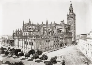 The Cathedral and Giralda tower in the late 19th century. Seville, Spain The Cathedral and Giralda tower in the late 19th century. Seville, Spain