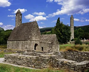 Chapel Of Saint Kevin At Glendalough And Round Tower, Glendalough, Co. Wicklow, Ireland Chapel Of Saint Kevin At Glendalough And Round Tower, Glendalough, Co. Wicklow, Ireland
