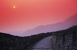 China, Mu Tian Yu, The Great Wall Of China, Bright Red Sky And Distant Moon China, Mu Tian Yu, The Great Wall Of China, Bright Red Sky And Distant Moon