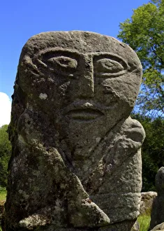 Close-Up Of A Carving On A Tombstone, Boa Island, County Farming, Northern Ireland Close-Up Of A Carving On A Tombstone, Boa Island, County Farming, Northern Ireland