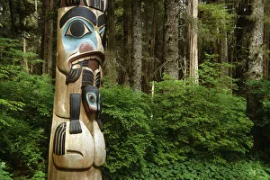 Closeup Of Totem Pole Near Sitka Ak On Baranof Island, Tongass National Forest Southeast Closeup Of Totem Pole Near Sitka Ak On Baranof Island, Tongass National Forest Southeast