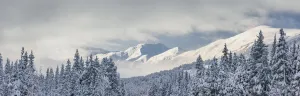 Clouds Clearing From The Kenai Mountains Above Turnagain Pass After A Winter Snow Storm, Fresh Snow In The Trees Clouds Clearing From The Kenai Mountains Above Turnagain Pass After A Winter Snow Storm, Fresh Snow In The Trees